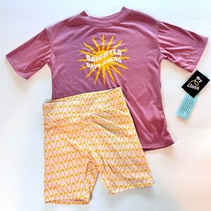 Art Class Girls Purple Tee and Yellow Wave Shorts Pajama Set Size 6